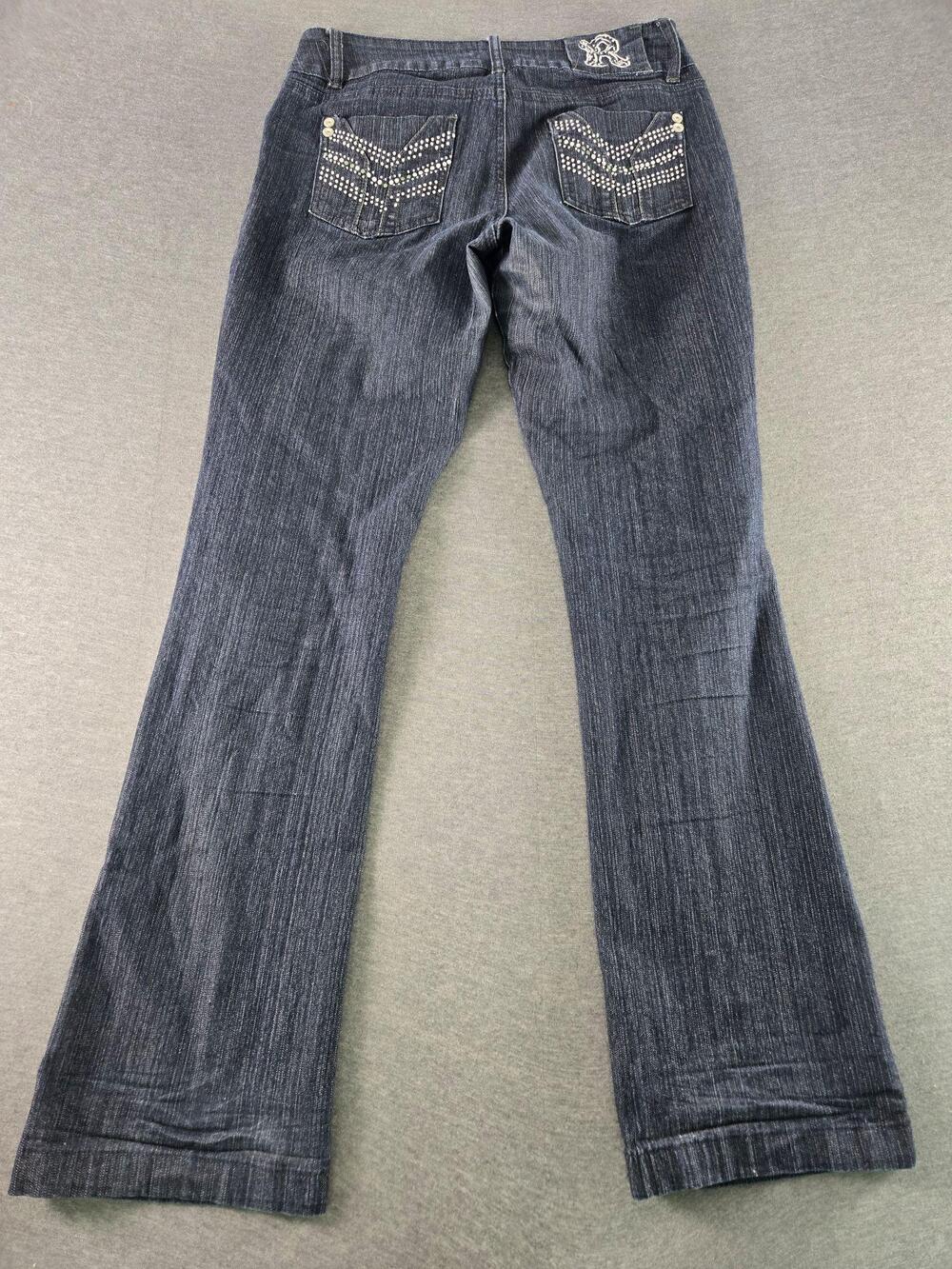 Revolt Jeans Womens 6 Blue Dark Wash Bootcut Rhinestone Pocket Stretch Denim - Picture 4 of 7